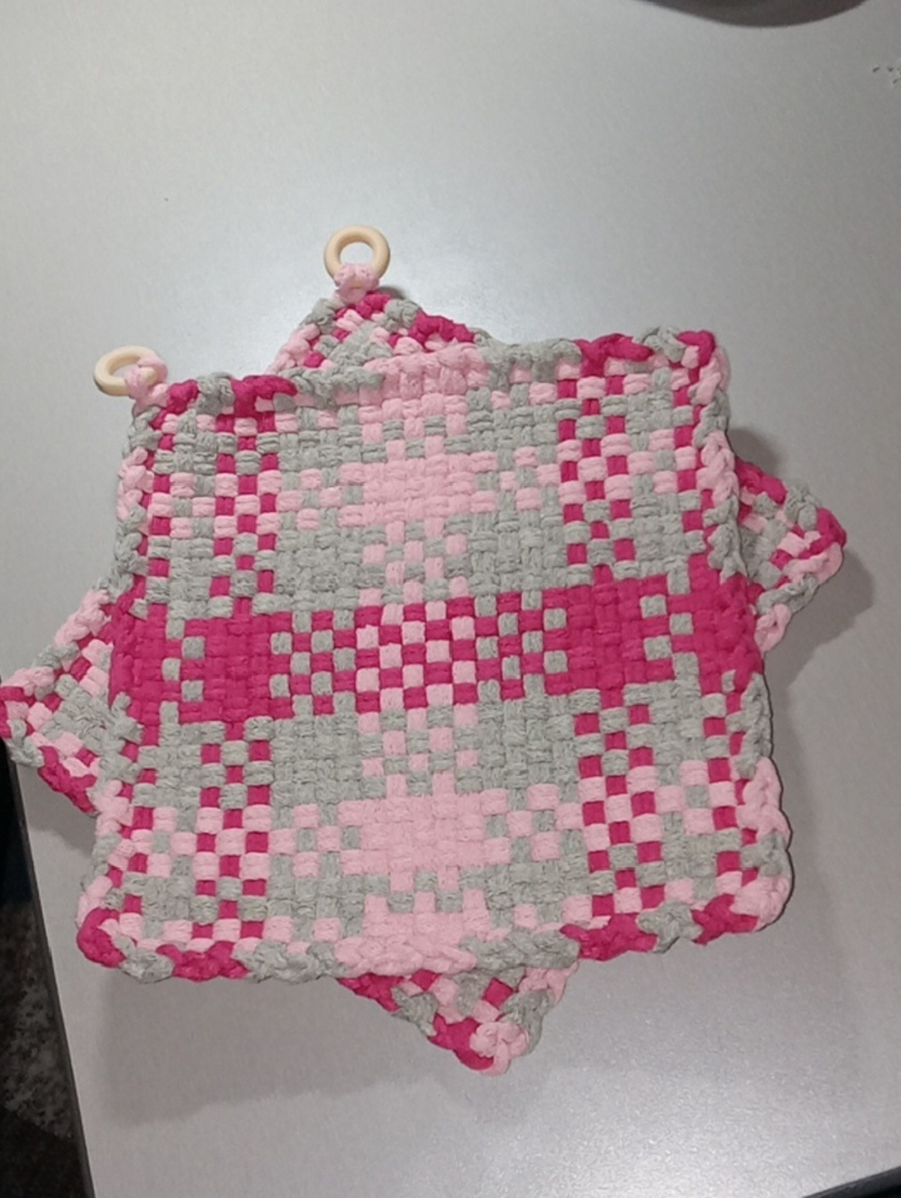 Handmade Pink & Gray Woven Pot Holders - Set of 2